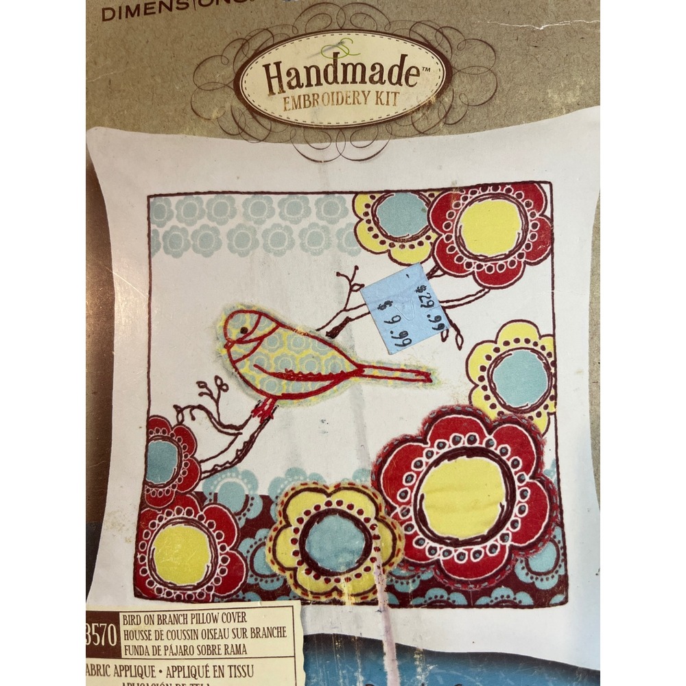 Dimensions Embroidery Kit‎ Bird on a Branch Pillow Cover 14" Square Pillow Cover - Picture 2 of 12